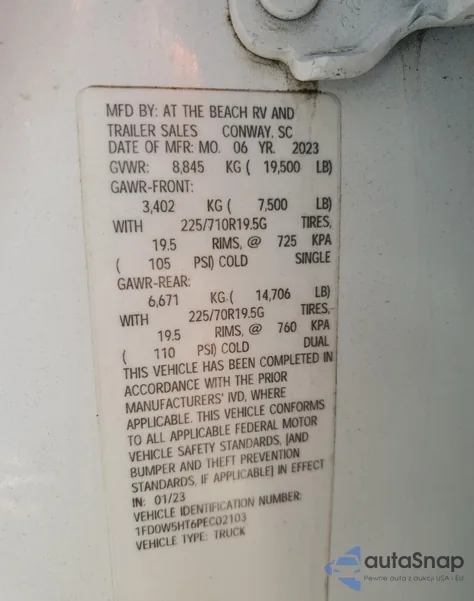 2023 Ford F550 Super Duty z USA, uszkodzony, nr VIN 1FD0W5HT6PEC02103